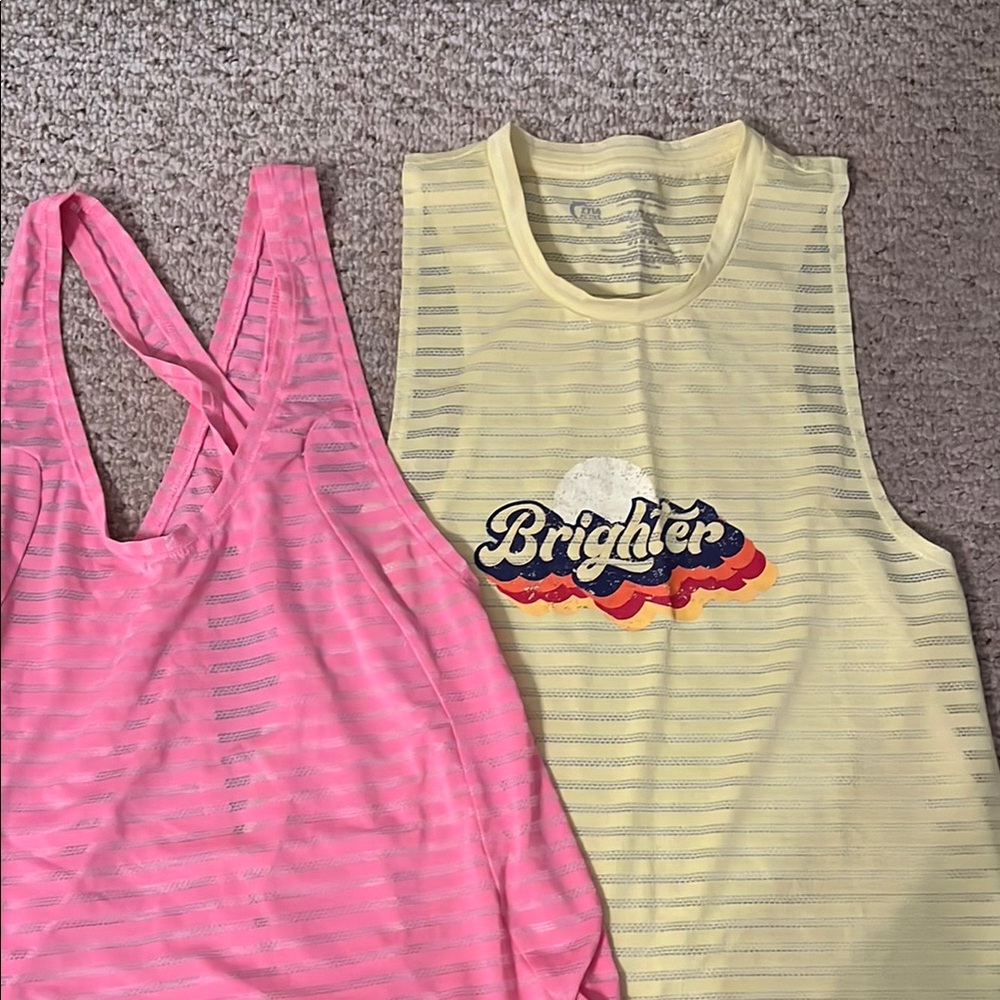 Pink and Yellow Graphic Tank Tops